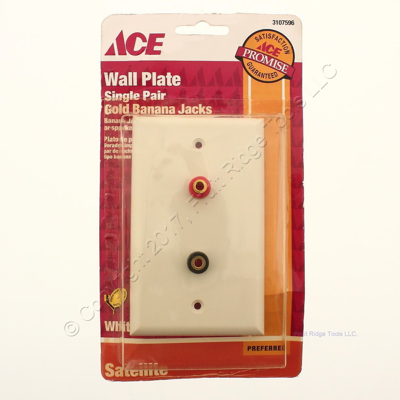 Ace 3107596 White 1-Gang 1-Pair Gold Banana Audio Speaker Jacks Wallplate Cover