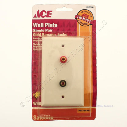 Ace 3107596 White 1-Gang 1-Pair Gold Banana Audio Speaker Jacks Wallplate Cover