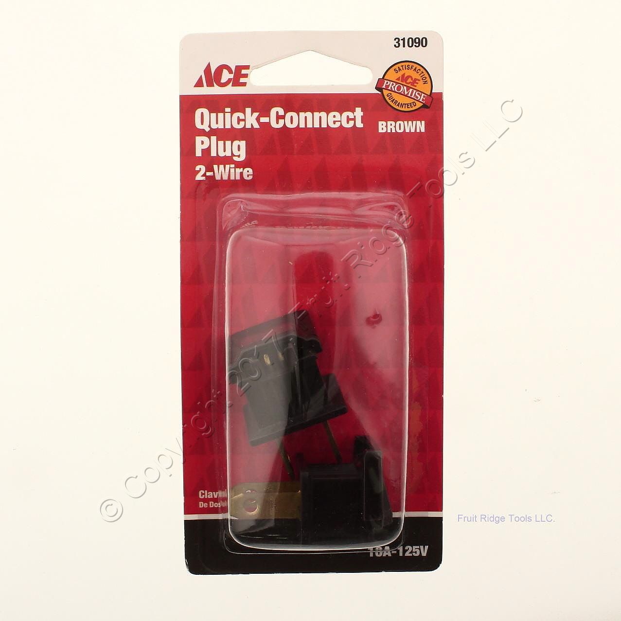 2 Ace 31090 Quick-Connect Straight Blade Plugs 10A 125V 2P2W Brown Non-Polarized