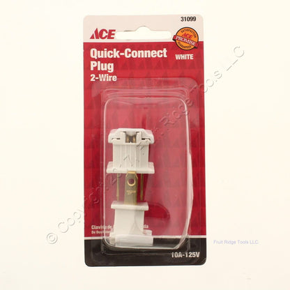 2 Ace 31099 Quick-Connect Straight Blade Plugs 10A 125V 2P2W White Non-Polarized