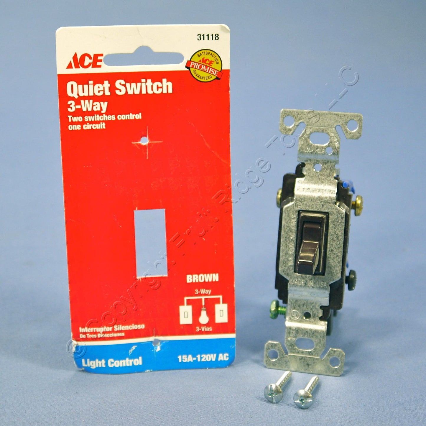 Ace 31118 Brown Residential Grade 3-Way Toggle Wall Light Switch 15A 120V