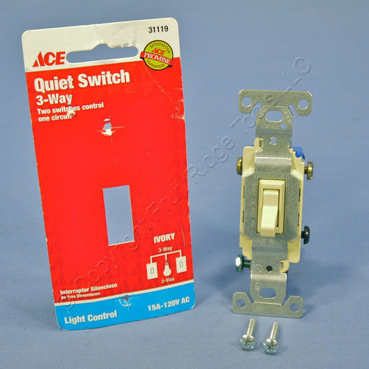 Ace Ivory Residential Grade 3-Way Toggle Wall Light Switch 15A 120V 31119