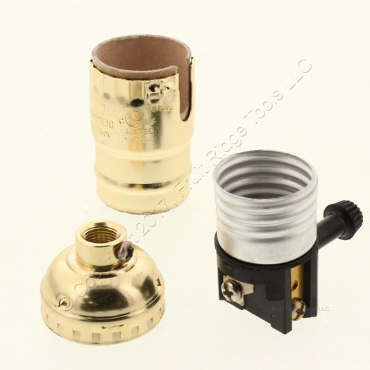 Turn Knob 3-Way Light Socket Polished Brass Lampholder Electrolier 1/8" IPS 250W