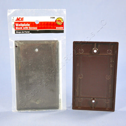 ACE 31208 Brown 1-Gang Blank Plastic Standard Wallplate Cover Box Mount 4-pack