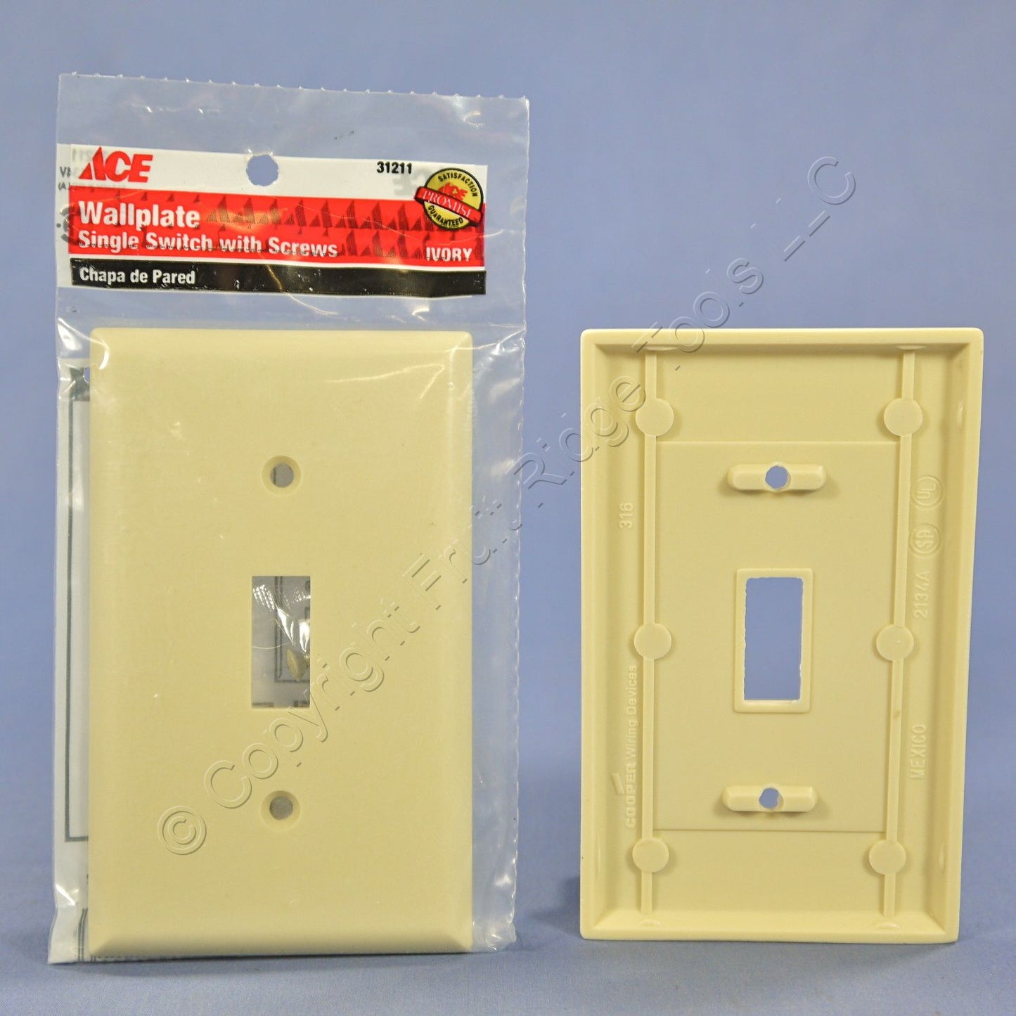ACE 31211 Ivory 1-Gang Toggle Switch Plastic Standard Wallplate Covers 5-pack