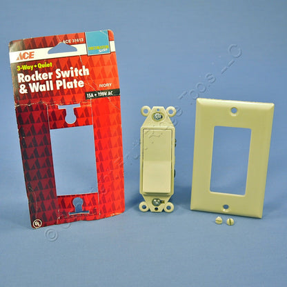 Ace 31613 Ivory Residential 3-Way Decorator Rocker On/Off Wall Light Switch 15A