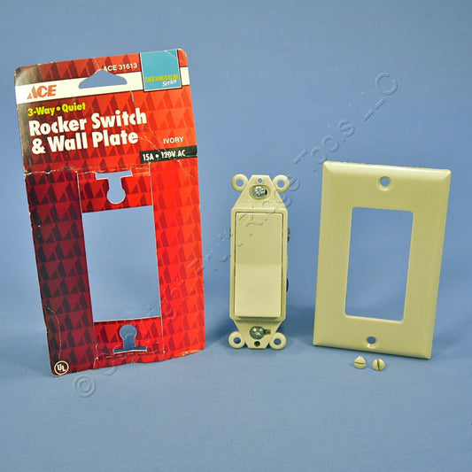 Ace 31613 Ivory Residential 3-Way Decorator Rocker On/Off Wall Light Switch 15A