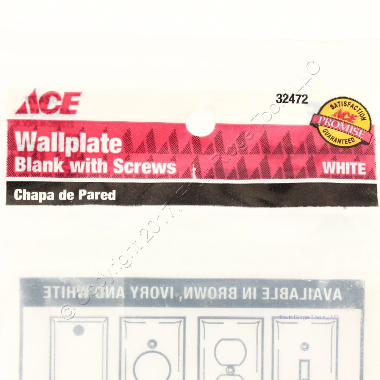 ACE 32472 White 1-Gang Blank Plastic Standard Wallplate Cover Plate Box Mount