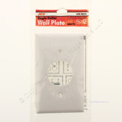 ACE 32476 Outlet Thermoset 1-Gang White 1.406" Receptacle Standard Wallplate
