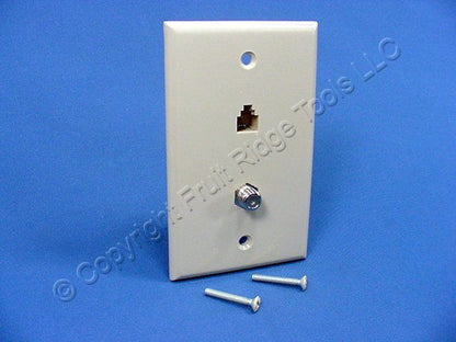 ACE 36313-I Ivory 1-Gang Coax Phone, Plastic Standard Wallplate Cover Box Mount