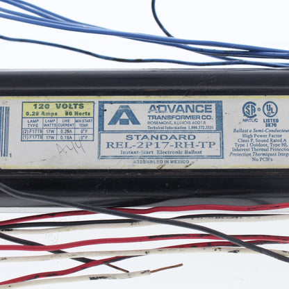 Advance Instant-Start Electronic Ballast 120V 17W .29A F17T8 Bulb REL-2P17-RH-TP