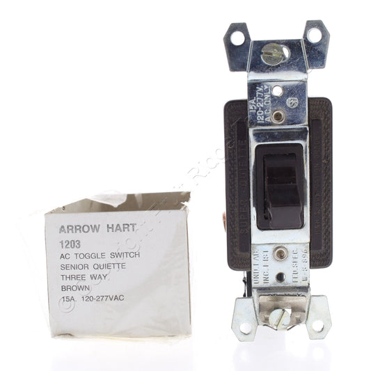Arrow Hart 1203 Brown Industrial 3-Way Toggle Light Switch 15A Non-Grounding