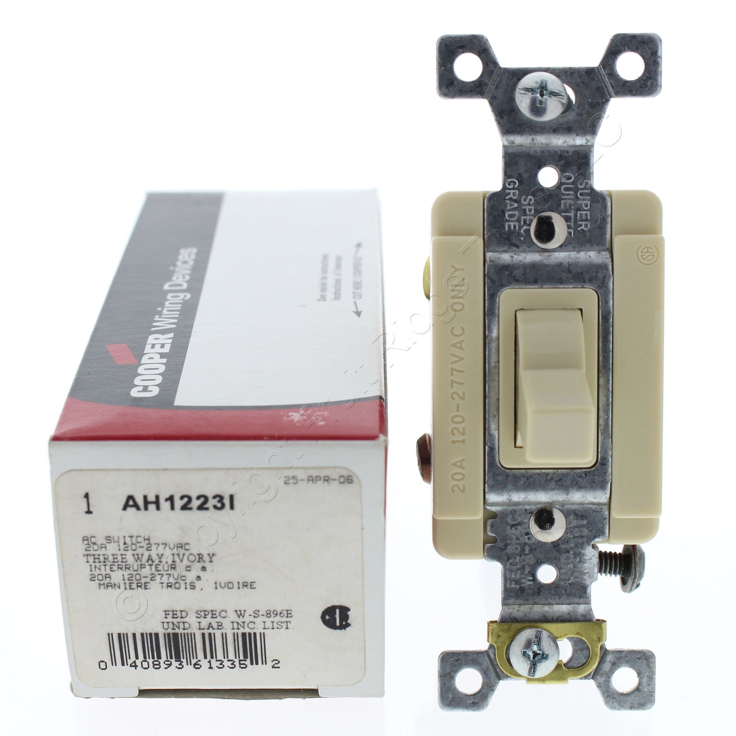 Arrow Hart 1223I Ivory 3-Way Toggle Wall Light Switch Industrial Grade 20A