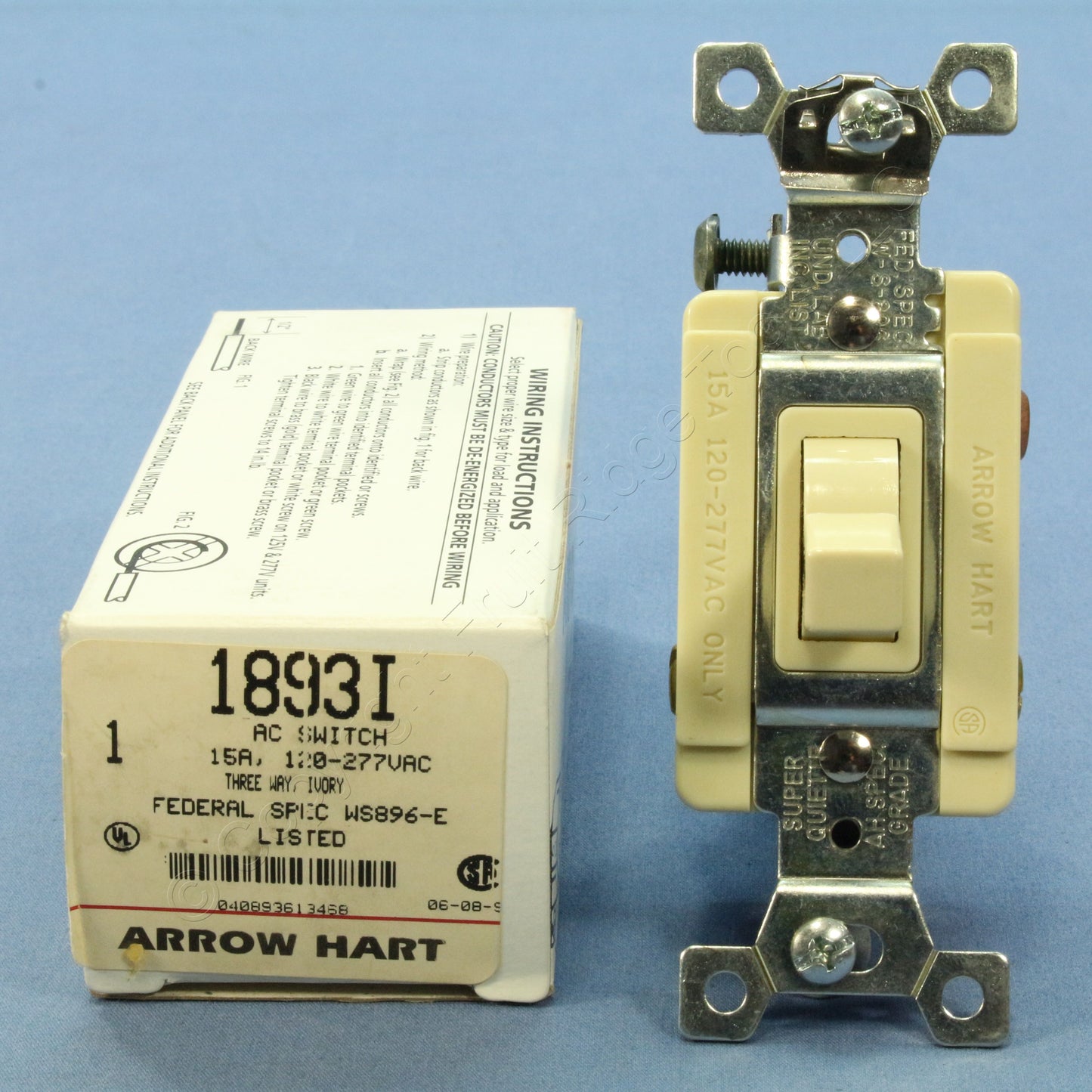 Arrow Hart 1893I Ivory Spec Grade 3-Way Toggle Wall Light Switch Control 15A