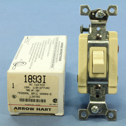 Arrow Hart 1893I Ivory Spec Grade 3-Way Toggle Wall Light Switch Control 15A