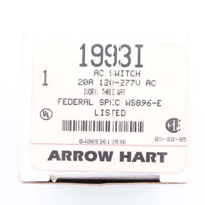 Arrow Hart 1993I Ivory 3-Way 20A Toggle Wall Light Switch Control Spec Grade