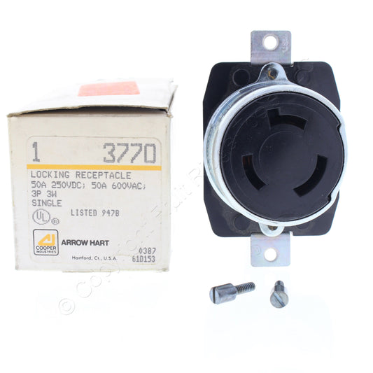 Arrow Hart Non-Nema Locking Receptacle Turn Lock Outlet 50A 250VDC 600VAC 3770