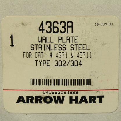 Arrow Hart 302/304 Stainless Steel Manual Contactor Switch Wallplate Cover 4371