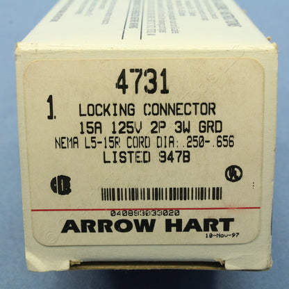 Arrow Hart Twist Turn Locking Connector Grounding NEMA L5-15R 15A 125V 4731