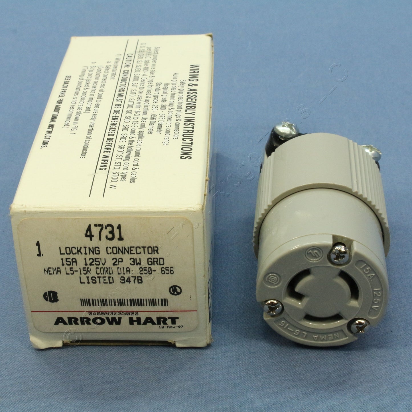 Arrow Hart Twist Turn Locking Connector Grounding NEMA L5-15R 15A 125V 4731