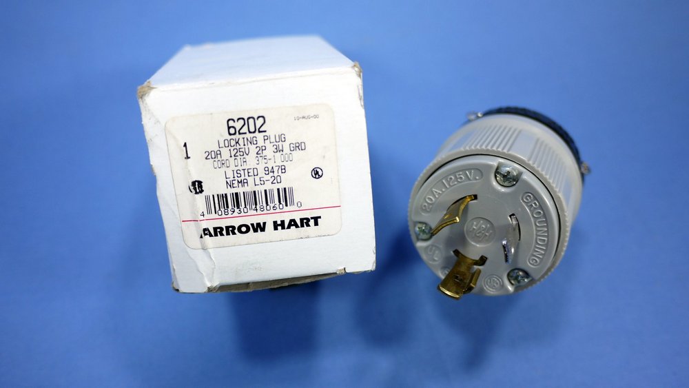 Arrow Hart Twist Turn Locking Power Connector Plug NEMA L5-20P 20A 125V 6202