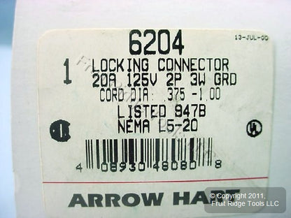Arrow Hart L5-20 Locking Connector Plug Turn Lock NEMA L5-20R 20A 125V 6204