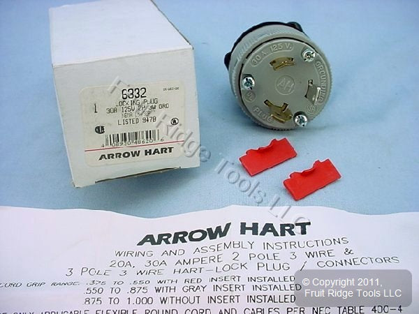Arrow Hart Crouse-Hinds Twist Turn Locking Power Plug Nema L5-30P 30A 125V 6332