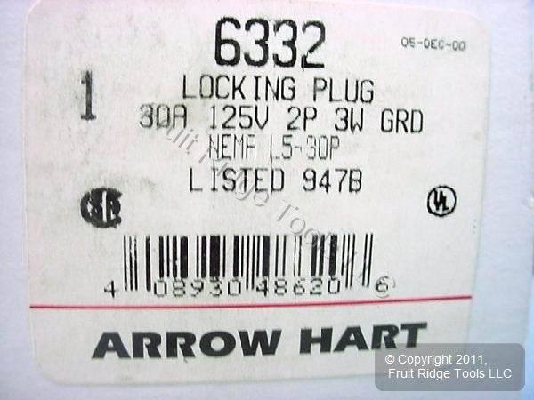 Arrow Hart Crouse-Hinds Twist Turn Locking Power Plug Nema L5-30P 30A 125V 6332