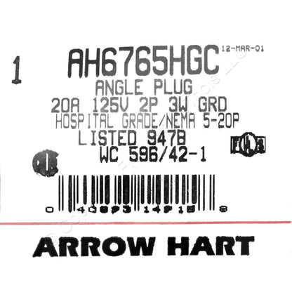 Arrow Hart Hospital Grade Right Angle Clear Plug 5-20P 20A 125V 6765HG