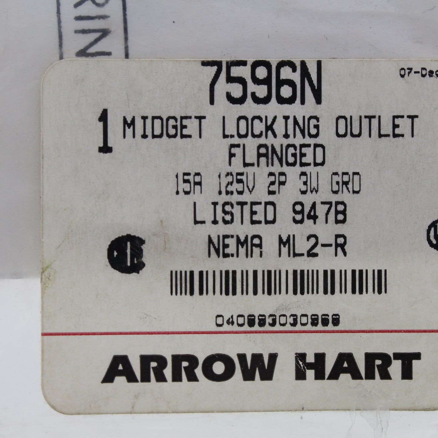 ArrowHart 7596N Black ML2-R Midget Locking Flanged Outlet Plug 15A 125/250V 2P3W