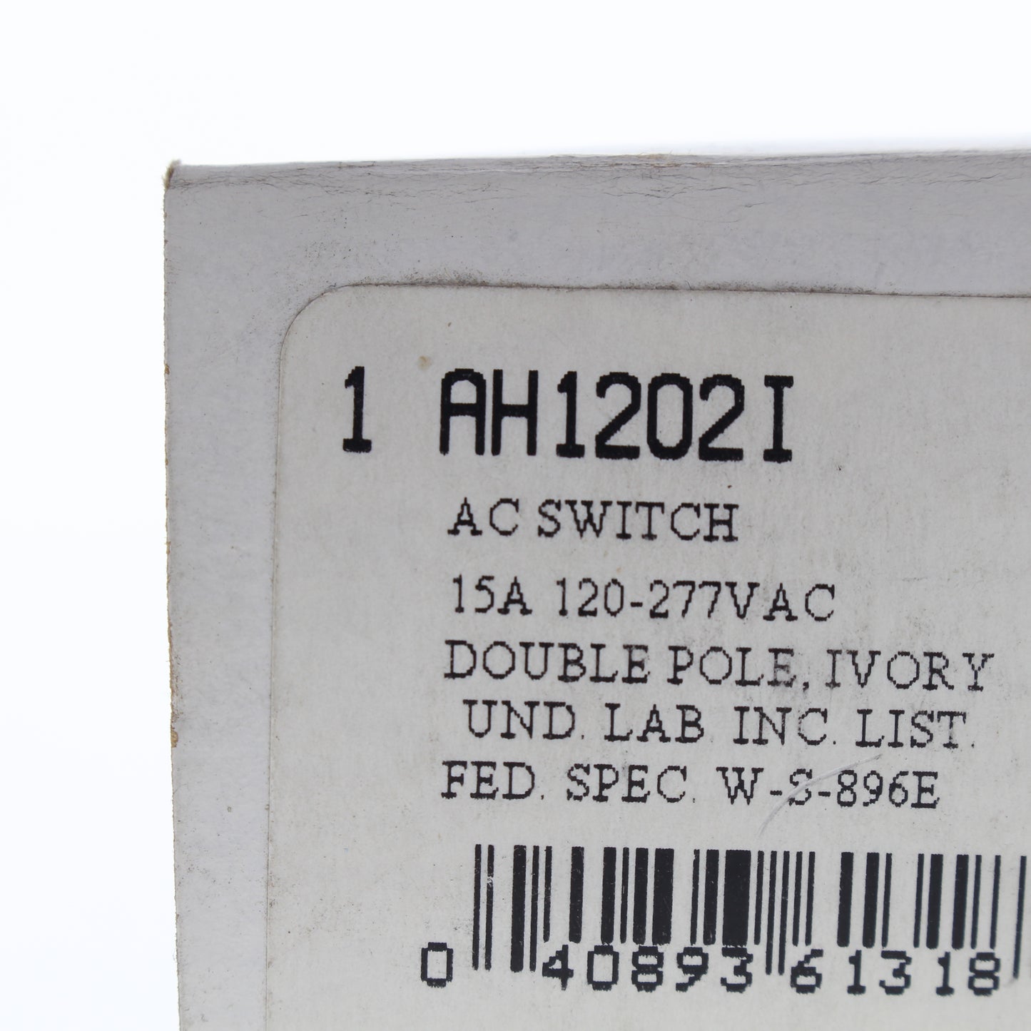 Cooper AH1202I Ivory Industrial Double Pole Toggle Light Switch 15A 120/277V