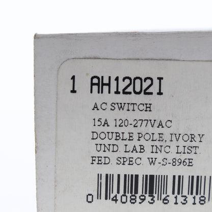 Cooper AH1202I Ivory Industrial Double Pole Toggle Light Switch 15A 120/277V