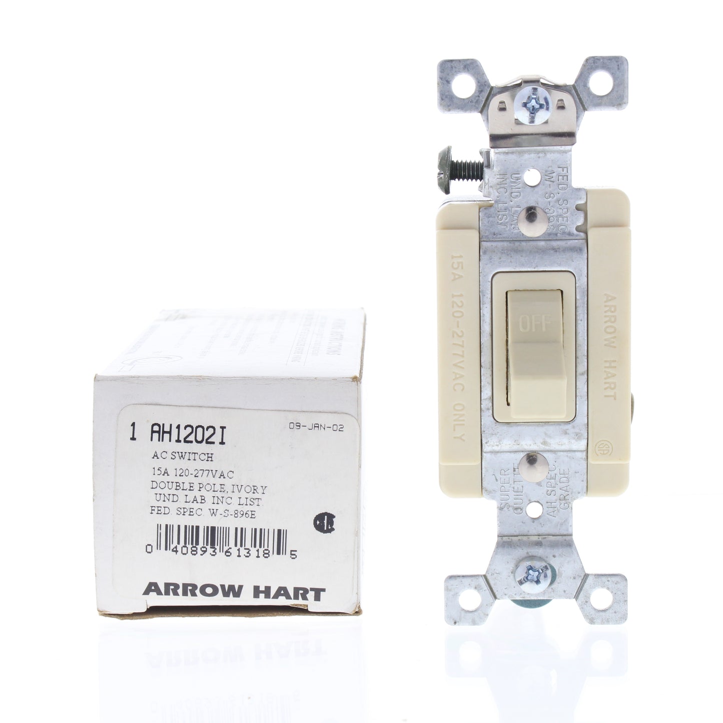 Cooper AH1202I Ivory Industrial Double Pole Toggle Light Switch 15A 120/277V