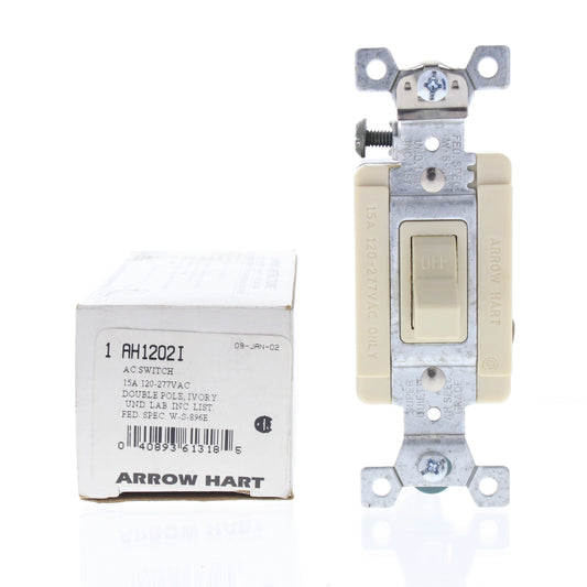 Cooper AH1202I Ivory Industrial Double Pole Toggle Light Switch 15A 120/277V