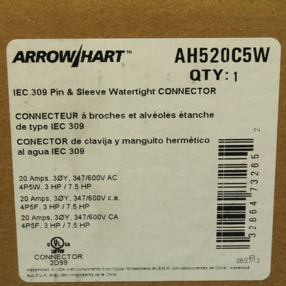 Arrow Hart IEC 309 Pin & Sleeve 20A 347/600V 3�Y Watertight Connector AH520C5W