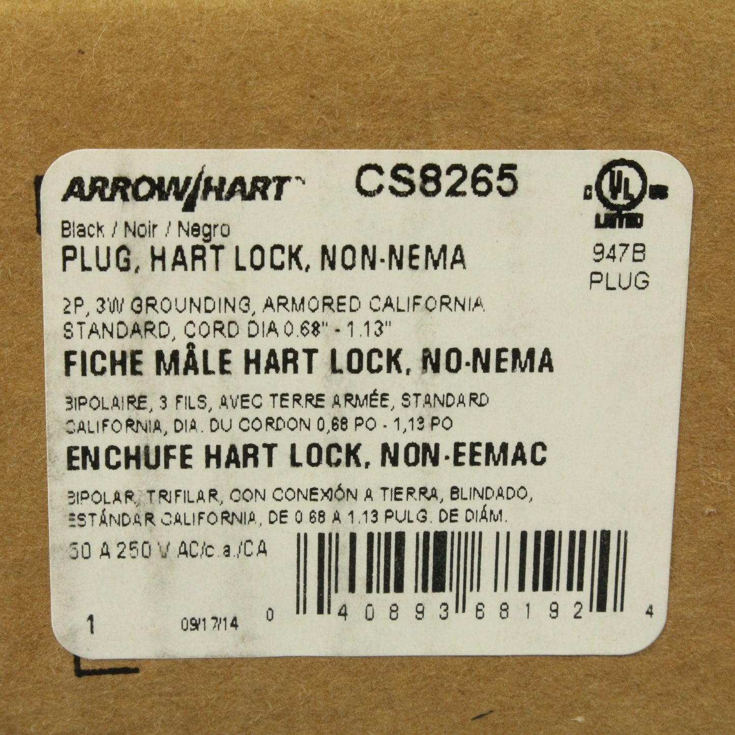 Armored Hartlock Plug Twist Turn 50A 250V Grounding California Arrow Hart CS8265