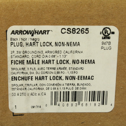 Armored Hartlock Plug Twist Turn 50A 250V Grounding California Arrow Hart CS8265
