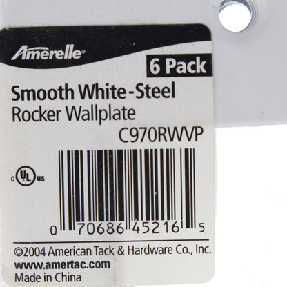 6 Amerelle Smooth White Steel 1-Gang Rocker Switch Cover Wallplates