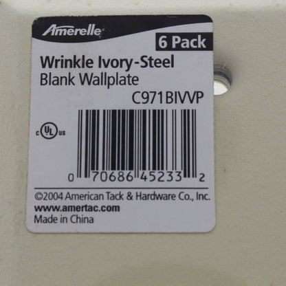 6pk Amertac 1-Gang Wrinkle Ivory Steel Blank Cover Standard Size Wallplates