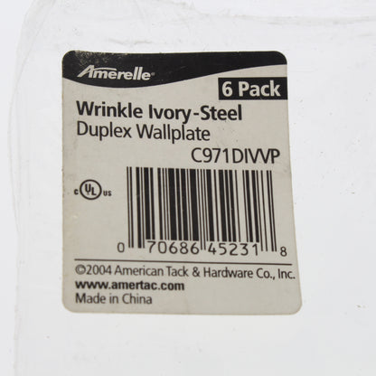 Amerelle C971DIVVP Winkle Ivory Steel 1-Gang Duplex Outlet Metal Covers 6-Pack