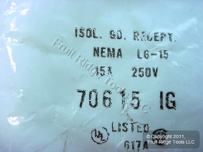 Hubbell Byant Isolated Ground L6-15 Locking Receptacle Outlet 15A 250V 70615IG