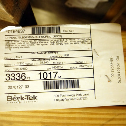3336ft Berk-Tek GIGAlite 72-Fiber Adventum Multi-Mode Plenum Fiber Optic Cable