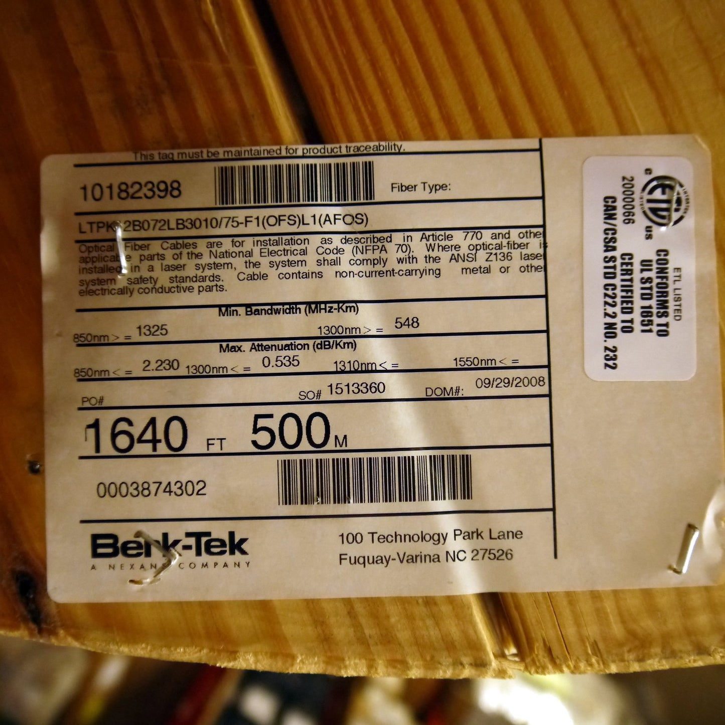 1640-ft Berk-Tek Armored GIGAlite 72-Fiber Adventum MM Plenum Fiber Optic Cable