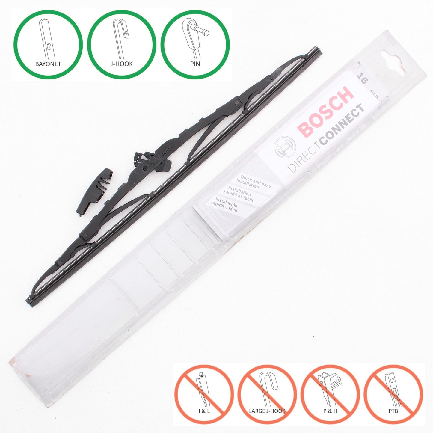 Bosch Automotive 40516 Direct Connect Windshield Wiper Blade 16" Conventional