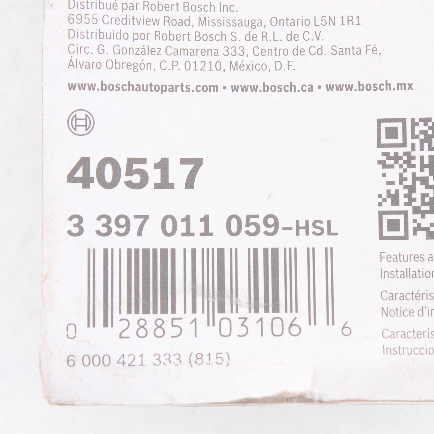 Bosch Automotive 40517 Direct Connect Windshield Wiper Blade 17" Conventional