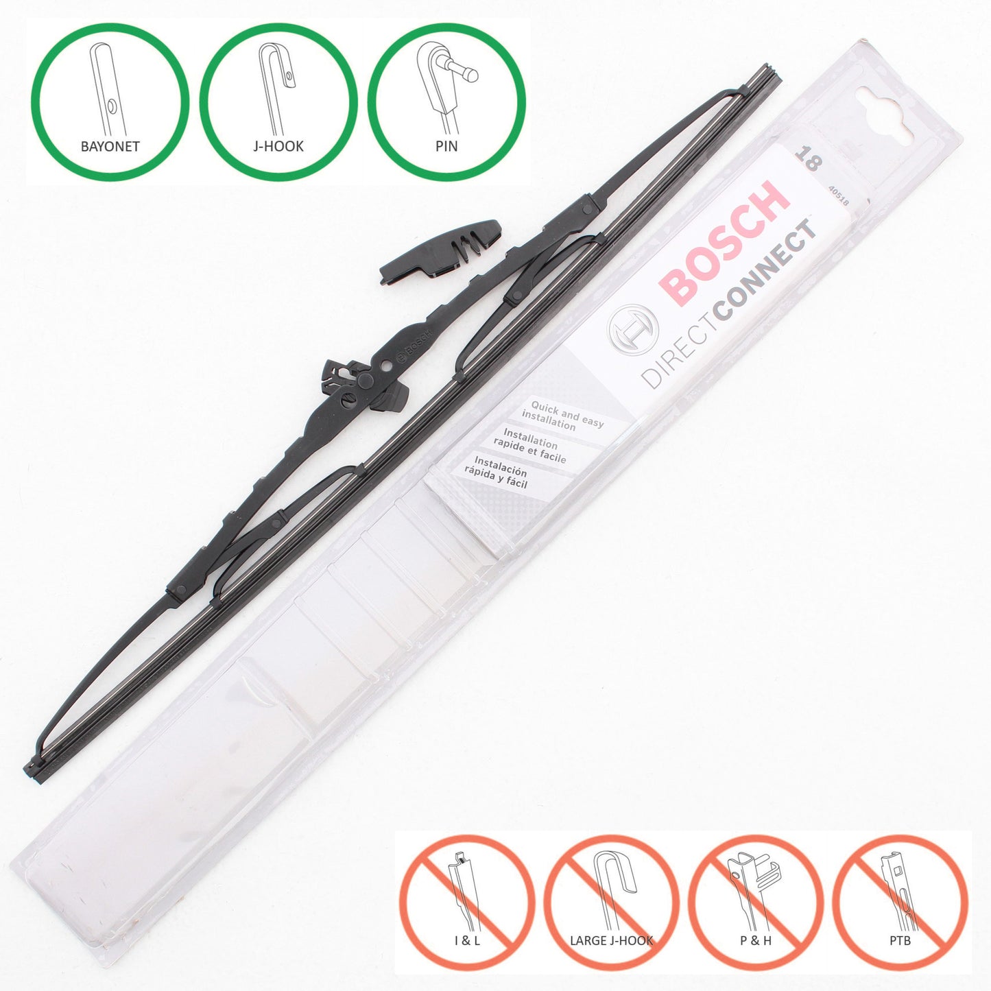 Bosch Automotive 40518 Direct Connect Windshield Wiper Blade 18" Conventional