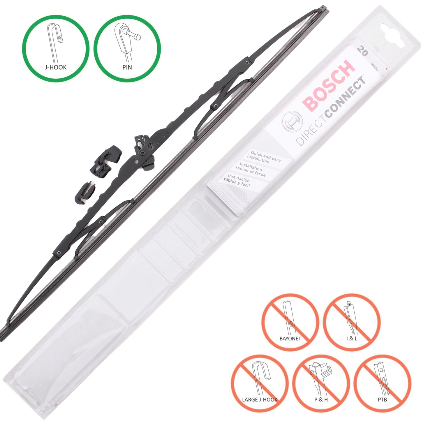 Bosch Automotive 40520 Direct Connect Windshield Wiper Blade 20" Conventional