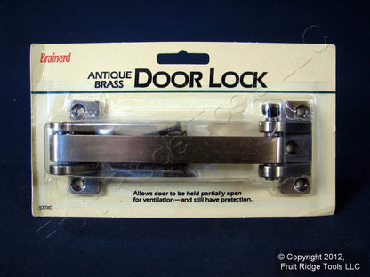 Brainerd Vintage Antique Brass Security Bar Keyless Door Safety Lock 577XC