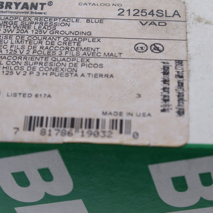 Bryant 21254SLA Blue 20A Quadplex 4-in-1 Receptacle Outlet Adapter Wire Leads