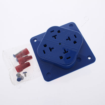 Bryant 21254SLA Blue 20A Quadplex 4-in-1 Receptacle Outlet Adapter Wire Leads